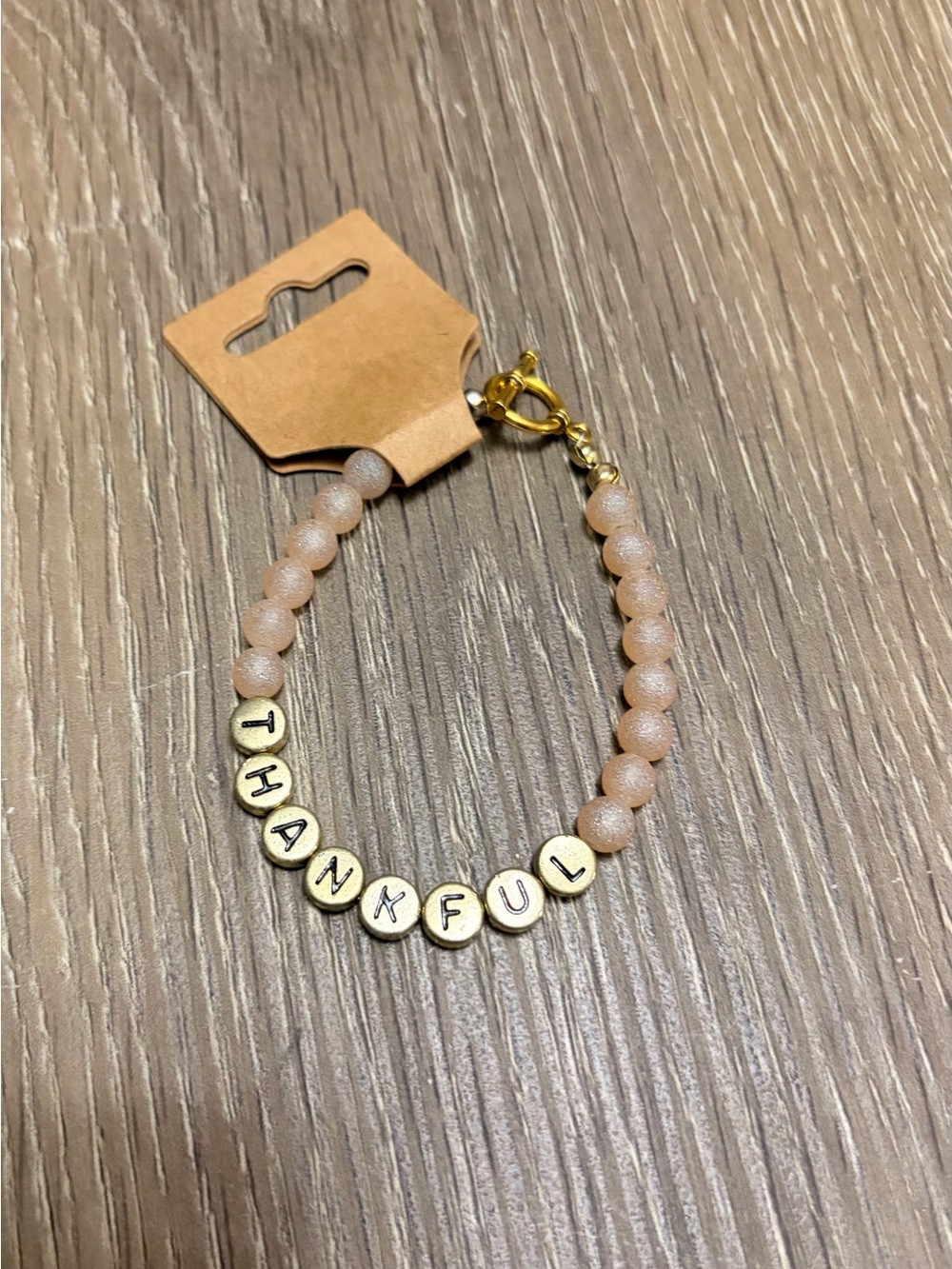 Thankful Beaded Bracelet in Peach Gold Tone